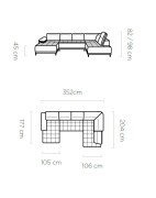 Nurgadiivan Focus XL joonis mõõtudega (nurk paremal)