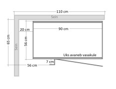 Põrandakapp/nurgakapp  Kam Set DPRP110x65 (uks avaneb vasakule)