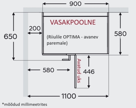 Nurgakapp Kammono L4 DPRP 110*65 (uks avaneb vasakule/mõõdud)
