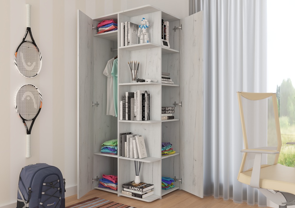 Nurgariidekapp Nemo – nutikas lahendus väikestesse ruumidesse. 2 Nemo tamm valge avatud