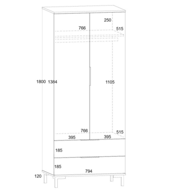 Riidekapp Fresh 2D2S FRE-13 joonis