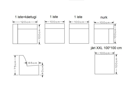 Joonis mõõtudega: Jesse (420 cm) + järi 100*100 cm