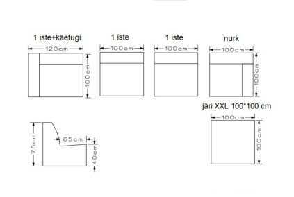 Joonis mõõtudega: Jesse (420 cm) + järi 100*100 cm